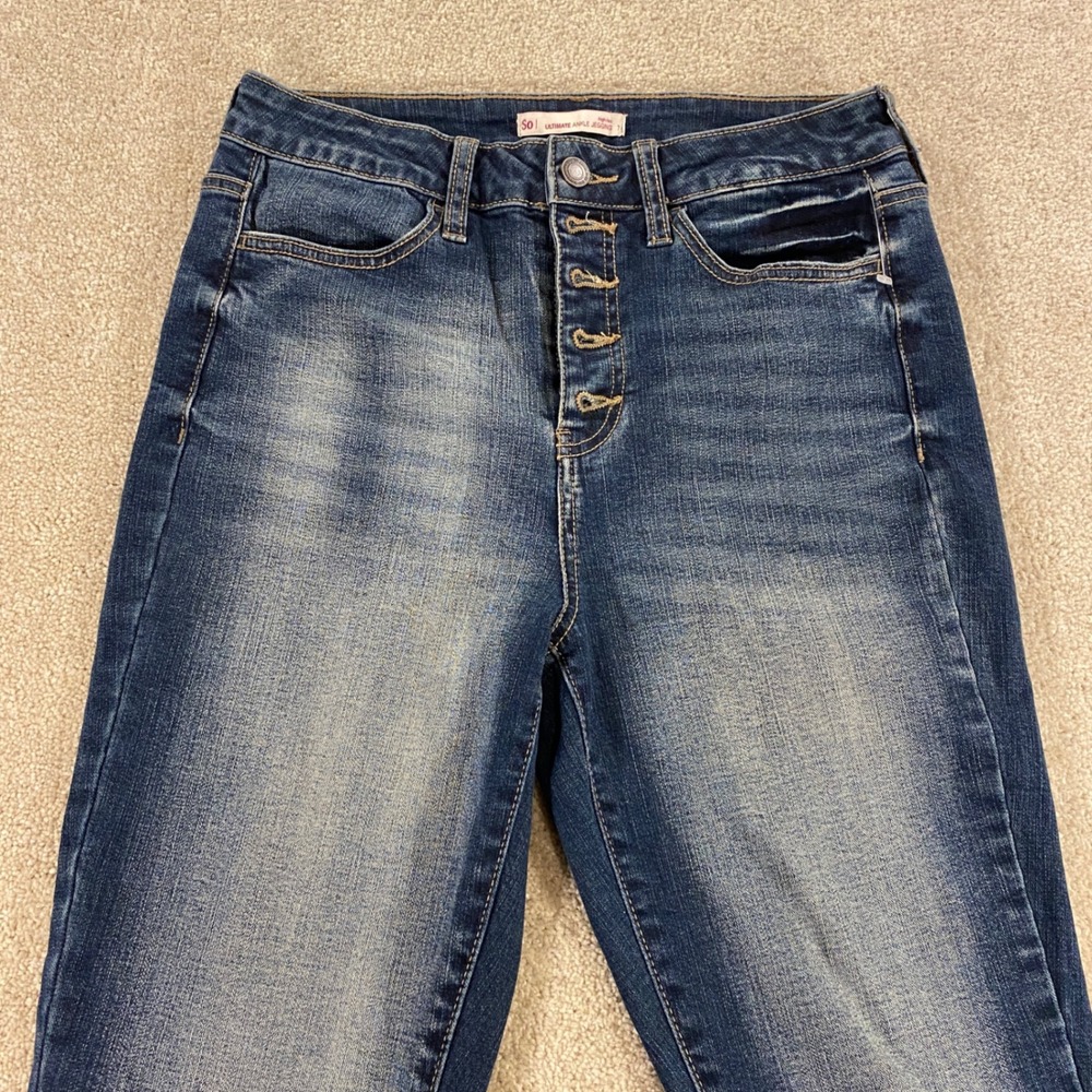 SO Ultimate Ankle Jegging Juniors Womens 7 Blue High Rise Button Fly Raw Hem - Picture 8 of 11